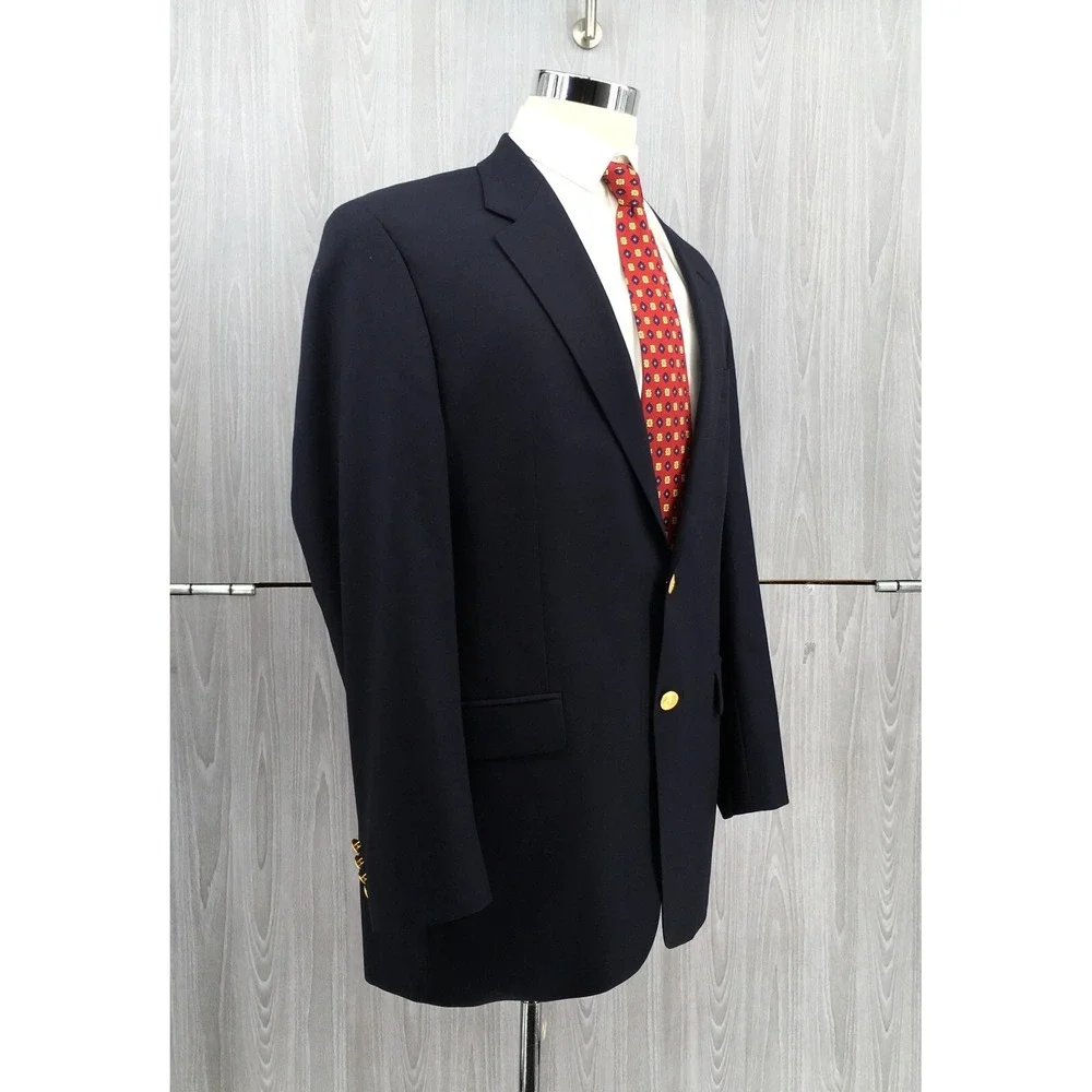 Chaps Ralph Lauren Mens Navy Blue 100% Wool 2-Button Blazer Sport Coat 44L